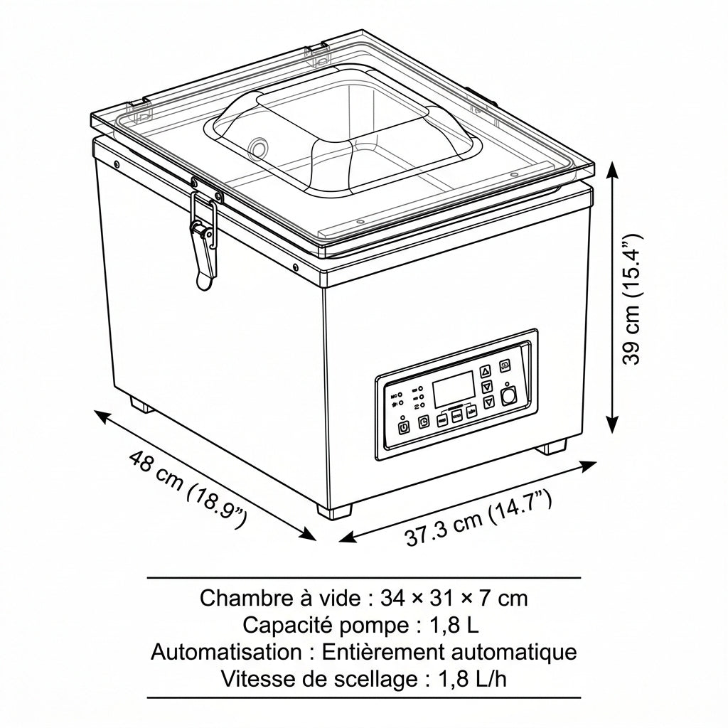 Machine sous vide à cloche professionnelle – 400W, chambre 34 cm