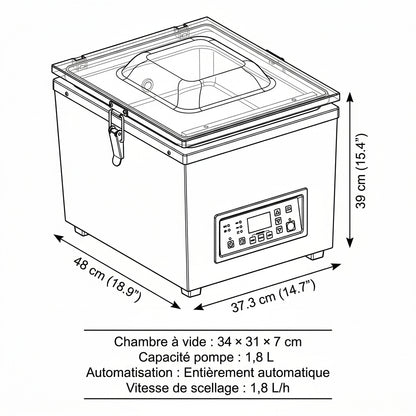 Machine sous vide à cloche professionnelle – 400W, chambre 34 cm