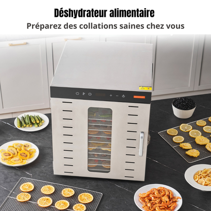 Déshydrateur alimentaire inox 10 plateaux – 1000W – 30–90°C