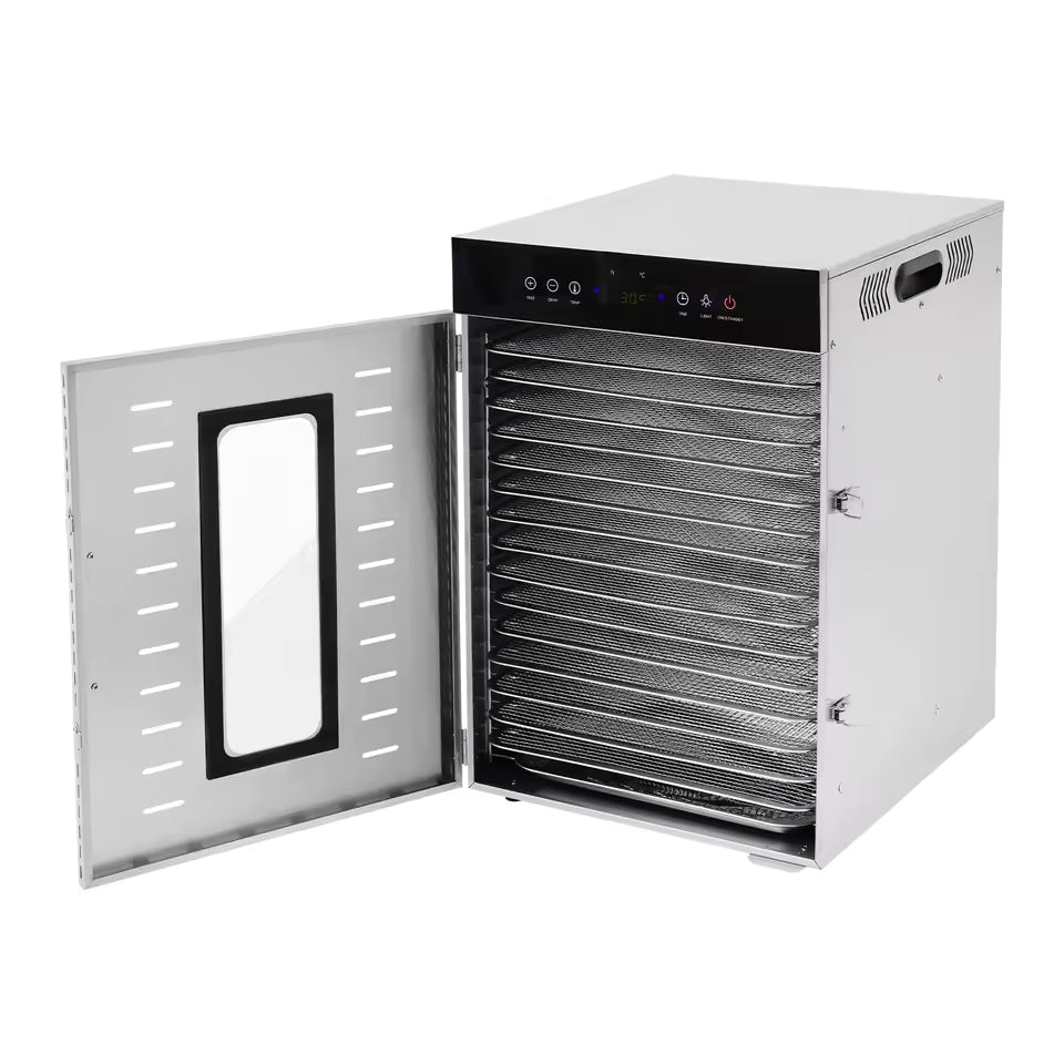 Déshydrateur alimentaire 16 plateaux 1350W — Inox 304, séchage 360°, écran tactile
