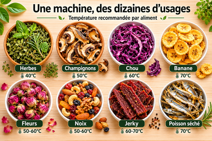 Déshydrateur alimentaire 5 plateaux BPA free 380W - Circulation 360°, 35–75°C, arrêt automatique
